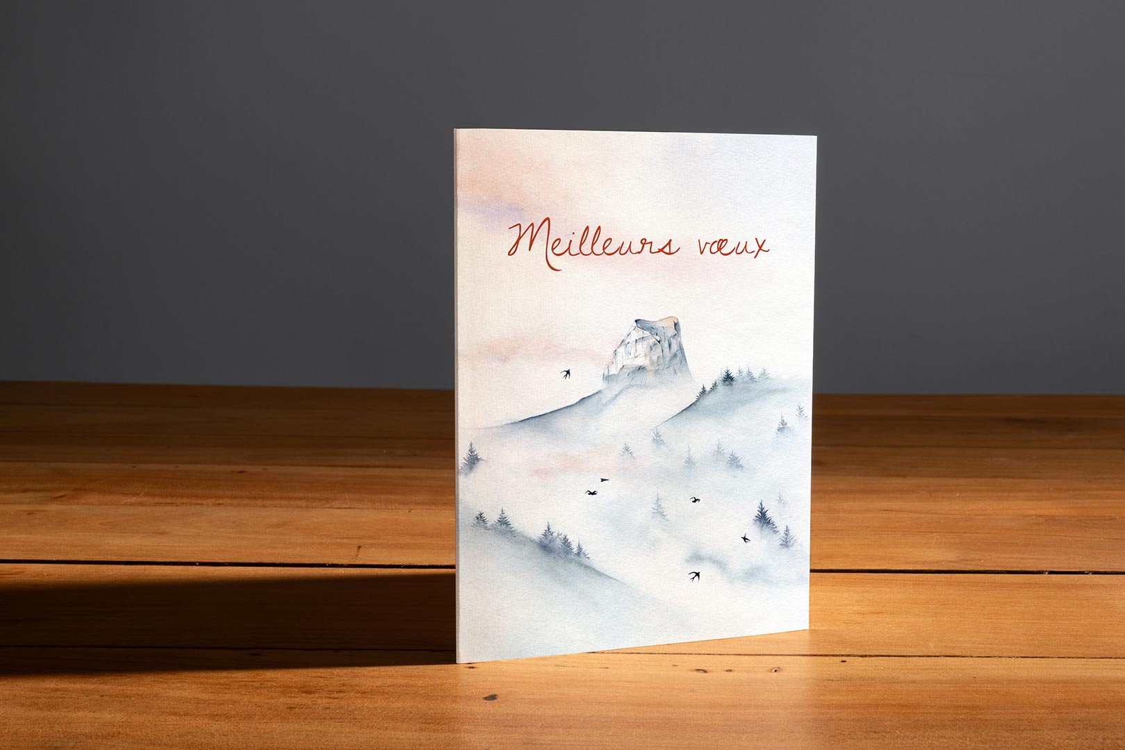 Une carte de vœux du Mont Aiguille dans le Vercors d'après une Peinture de Marie Mahé