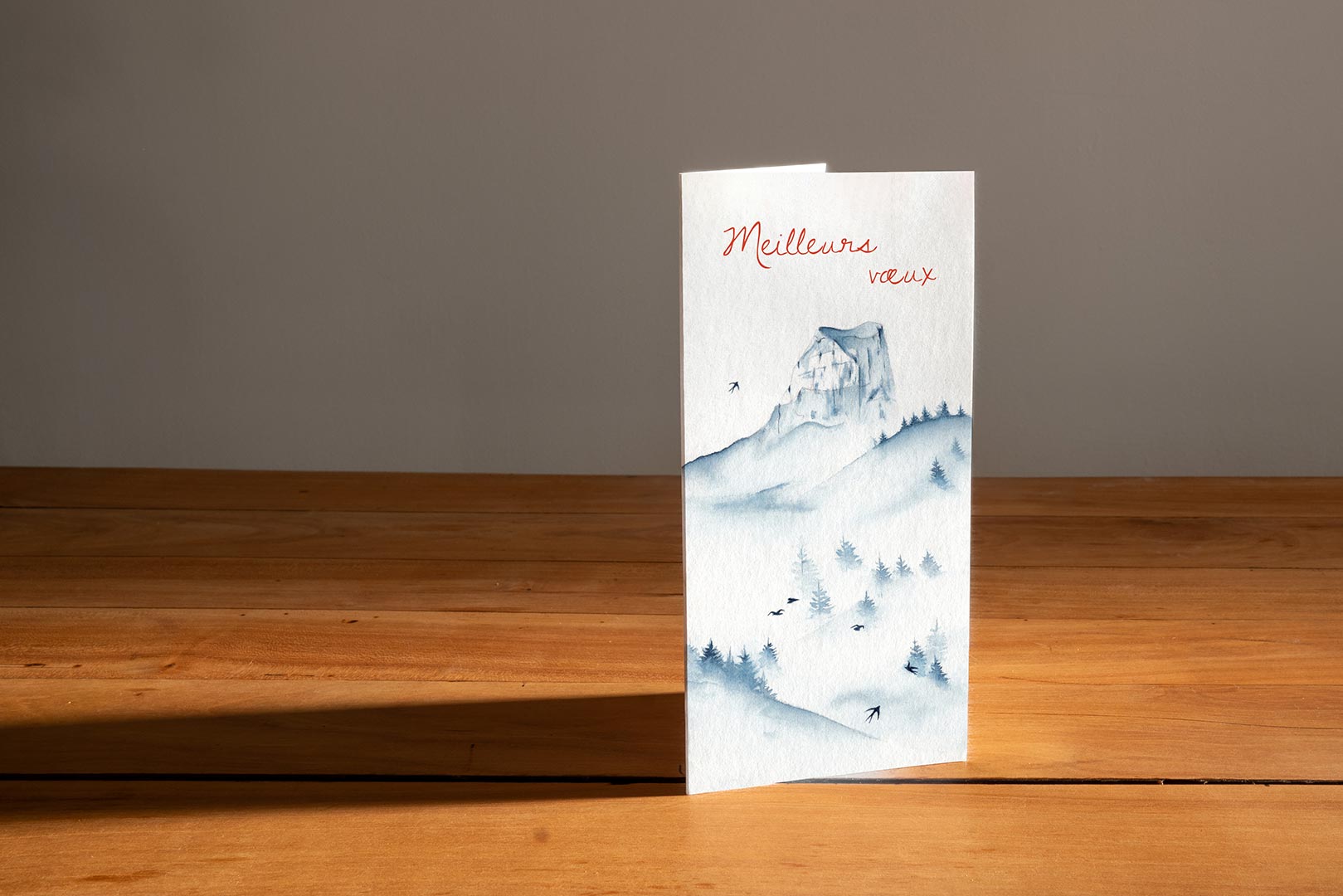 Une carte de vœux du Mont Aiguille dans le Vercors d'après une Peinture de Marie Mahé